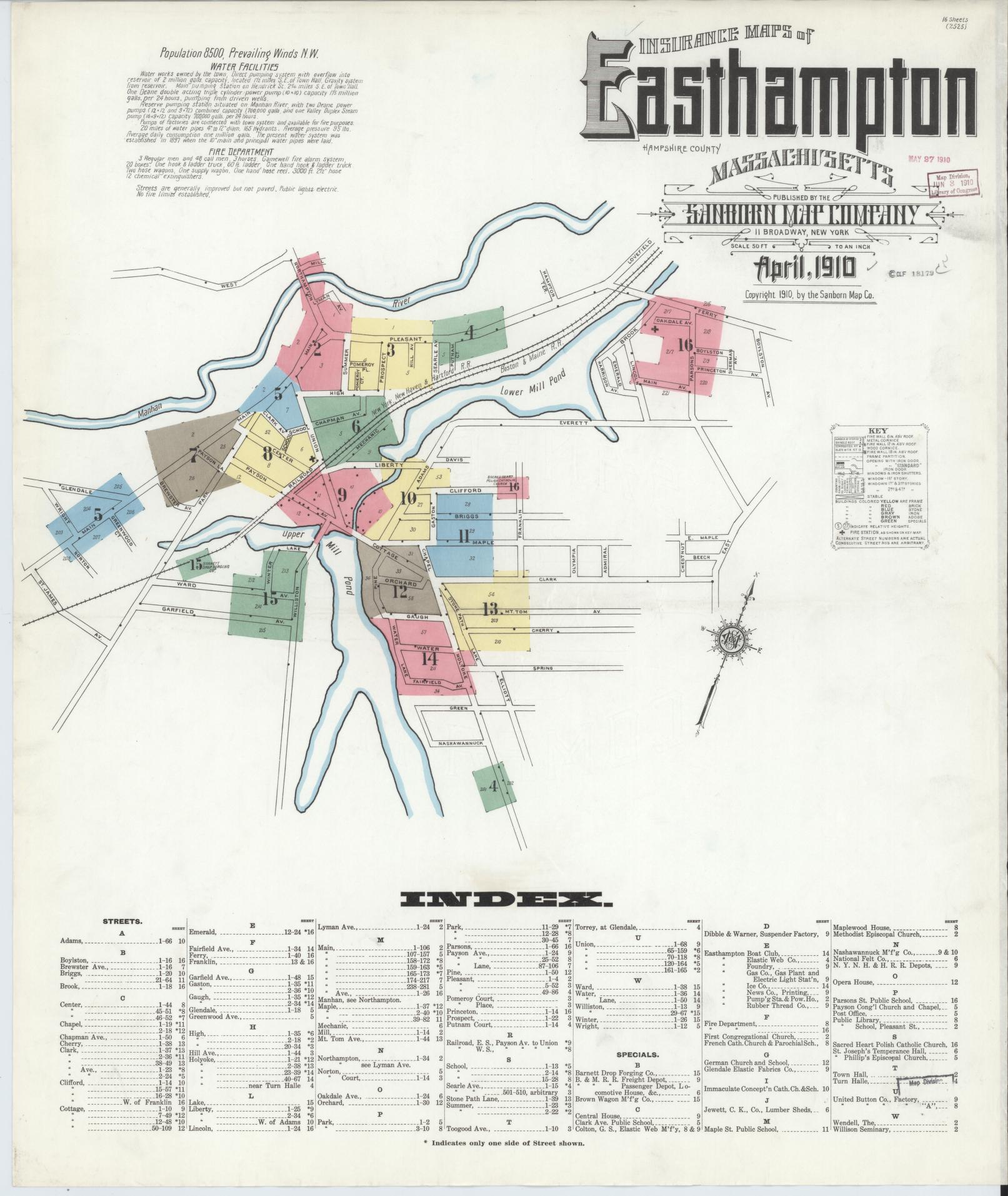 Sanborn Fire Insurance Map from East Hampton, Hampshire County, Massachusetts (1910), Sheet #0001 - Complete Map Set gallery image, historic Sanborn map, vintage wall art, Massachusetts Massachusetts