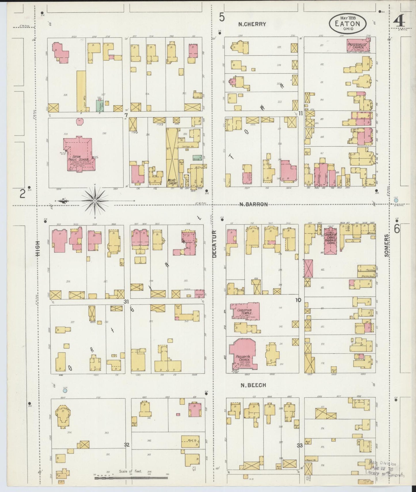 Sanborn Fire Insurance Map from Eaton, Preble County, Ohio (1899), Sheet #0004 - Complete Map Set gallery image, historic Sanborn map, vintage wall art, Ohio Ohio