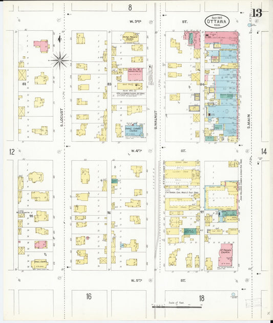 Sanborn Fire Insurance Map from Ottawa, Franklin County, Kansas (1905), Sheet #0013 - Historic Sanborn Fire Insurance Map Print, vintage old map wall art, antique decor, genealogy gift, Kansas Kansas map