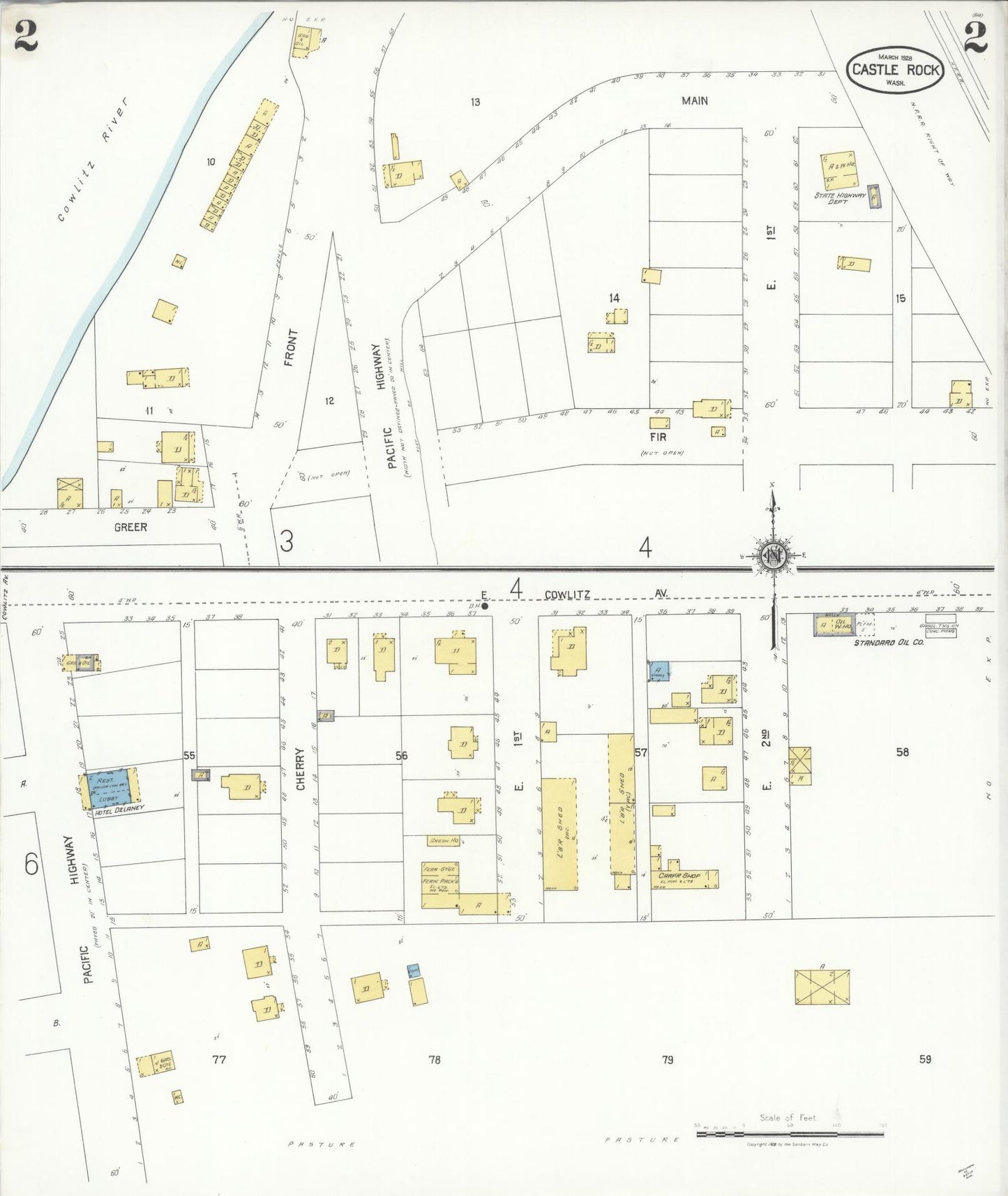 Sanborn Fire Insurance Map from Castle Rock, Cowlitz County, Washington (1928), Sheet #0002 - Complete Map Set gallery image, historic Sanborn map, vintage wall art, Washington Washington
