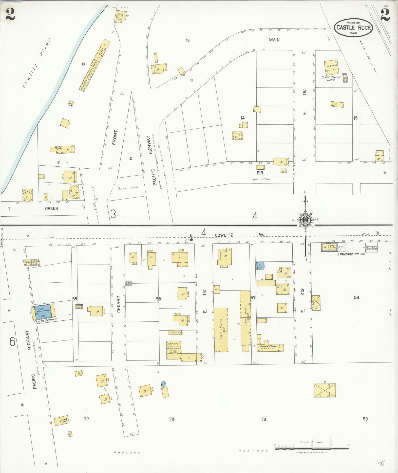 Sanborn Fire Insurance Map from Castle Rock, Cowlitz County, Washington (1928), Sheet #0002 - Complete Map Set gallery image, historic Sanborn map, vintage wall art, Washington Washington
