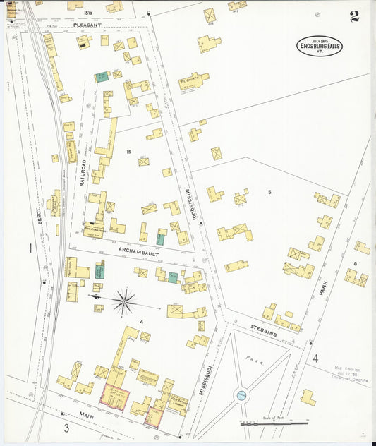 Sanborn Fire Insurance Map from Enosburg Falls, Franklin County, Vermont (1905), Sheet #0002 - Historic Sanborn Fire Insurance Map Print, vintage old map wall art, antique decor, genealogy gift, Vermont Vermont map