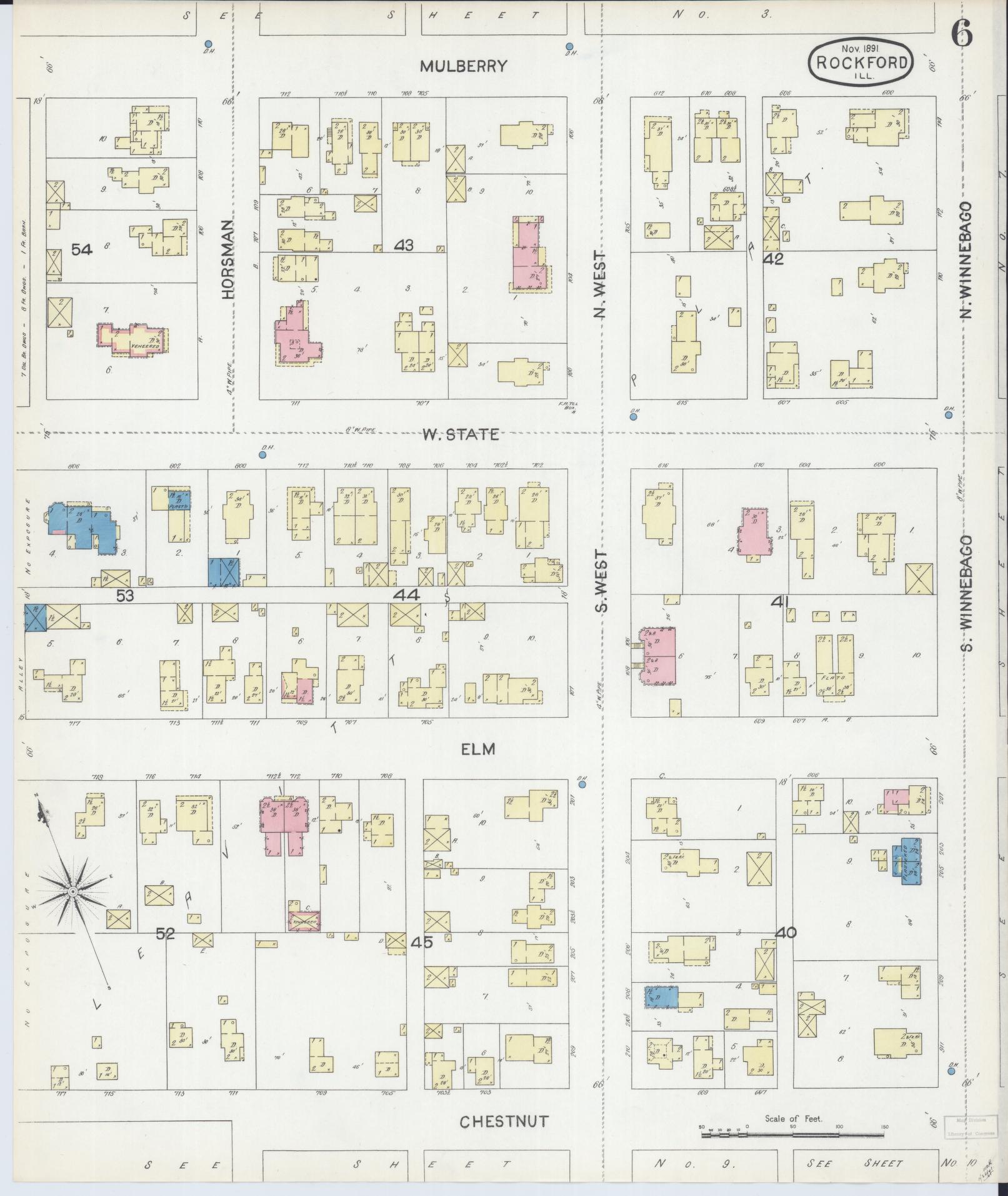 Sanborn Fire Insurance Map from Rockford, Winnebago County, Illinois (1891), Sheet #0006 - Complete Map Set gallery image, historic Sanborn map, vintage wall art, Illinois Illinois