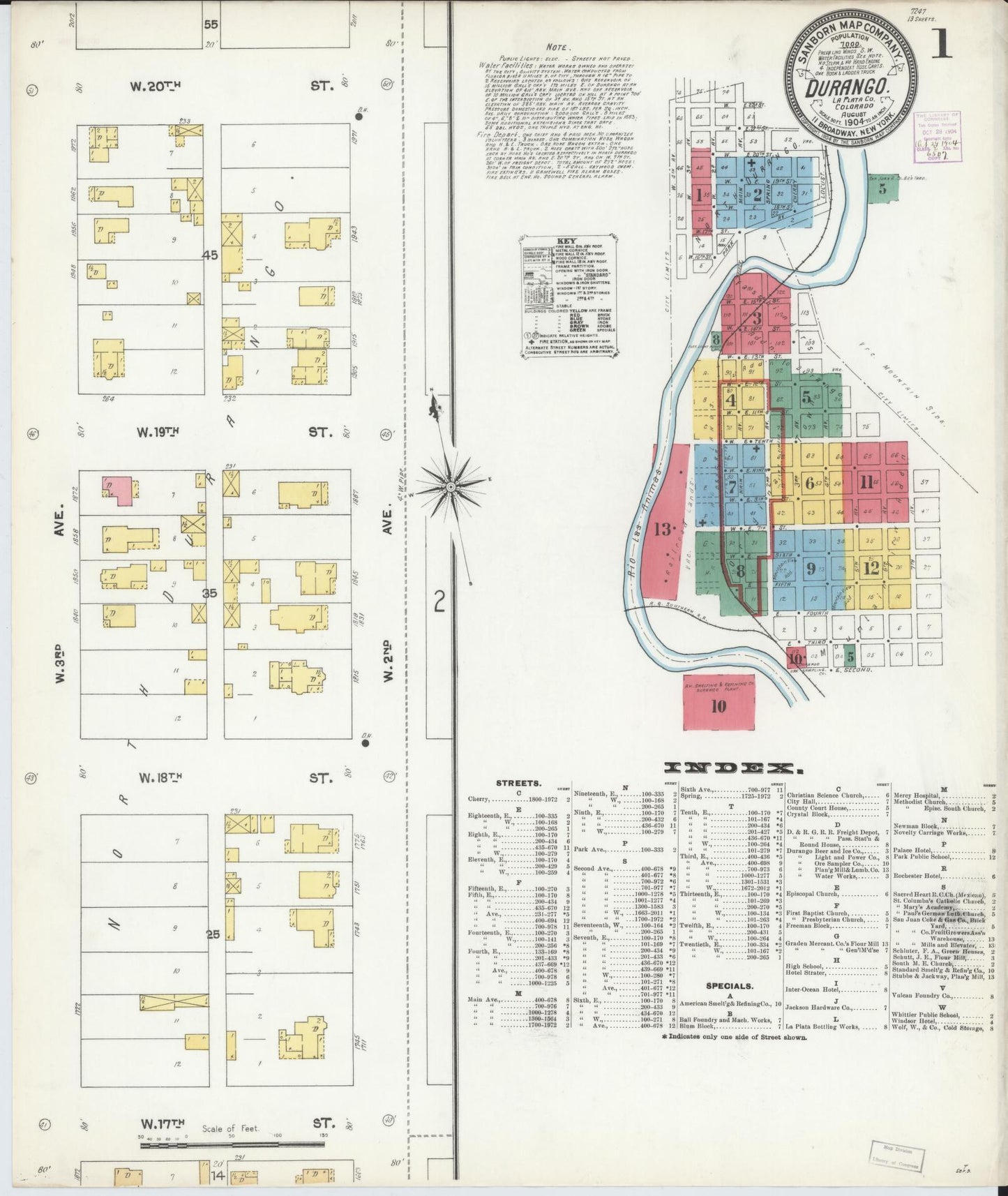 Sanborn Fire Insurance Map from Durango, La Plata County, Colorado (1904), Sheet #0001 - Complete Map Set gallery image, historic Sanborn map, vintage wall art, Colorado Colorado