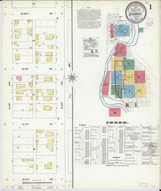 Sanborn Fire Insurance Map from Durango, La Plata County, Colorado (1904), Sheet #0001 - Complete Map Set gallery image, historic Sanborn map, vintage wall art, Colorado Colorado