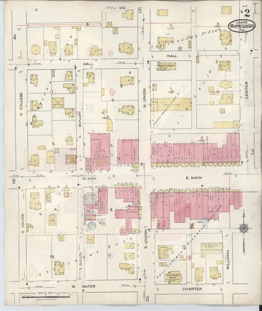 Sanborn Fire Insurance Map from Whitesboro, Grayson County, Texas (1943), Sheet #0002 - Historic Sanborn Fire Insurance Map Print, vintage old map wall art, antique decor, genealogy gift, Texas Texas map