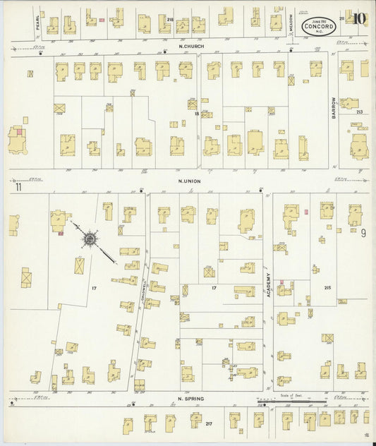 Sanborn Fire Insurance Map from Concord, Cabarrus County, North Carolina (1911), Sheet #0010 - Historic Sanborn Fire Insurance Map Print, vintage old map wall art, antique decor, genealogy gift, North Carolina North Carolina map