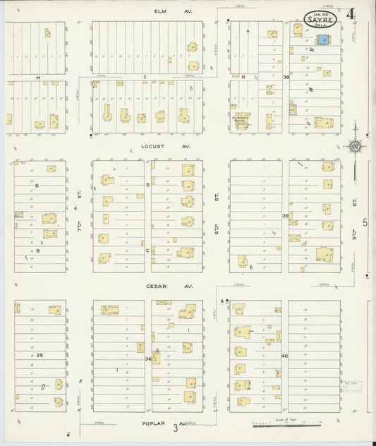 Sanborn Fire Insurance Map from Sayre, Beckham County, Oklahoma (1916), Sheet #0004 - Historic Sanborn Fire Insurance Map Print, vintage old map wall art, antique decor, genealogy gift, Oklahoma Oklahoma map