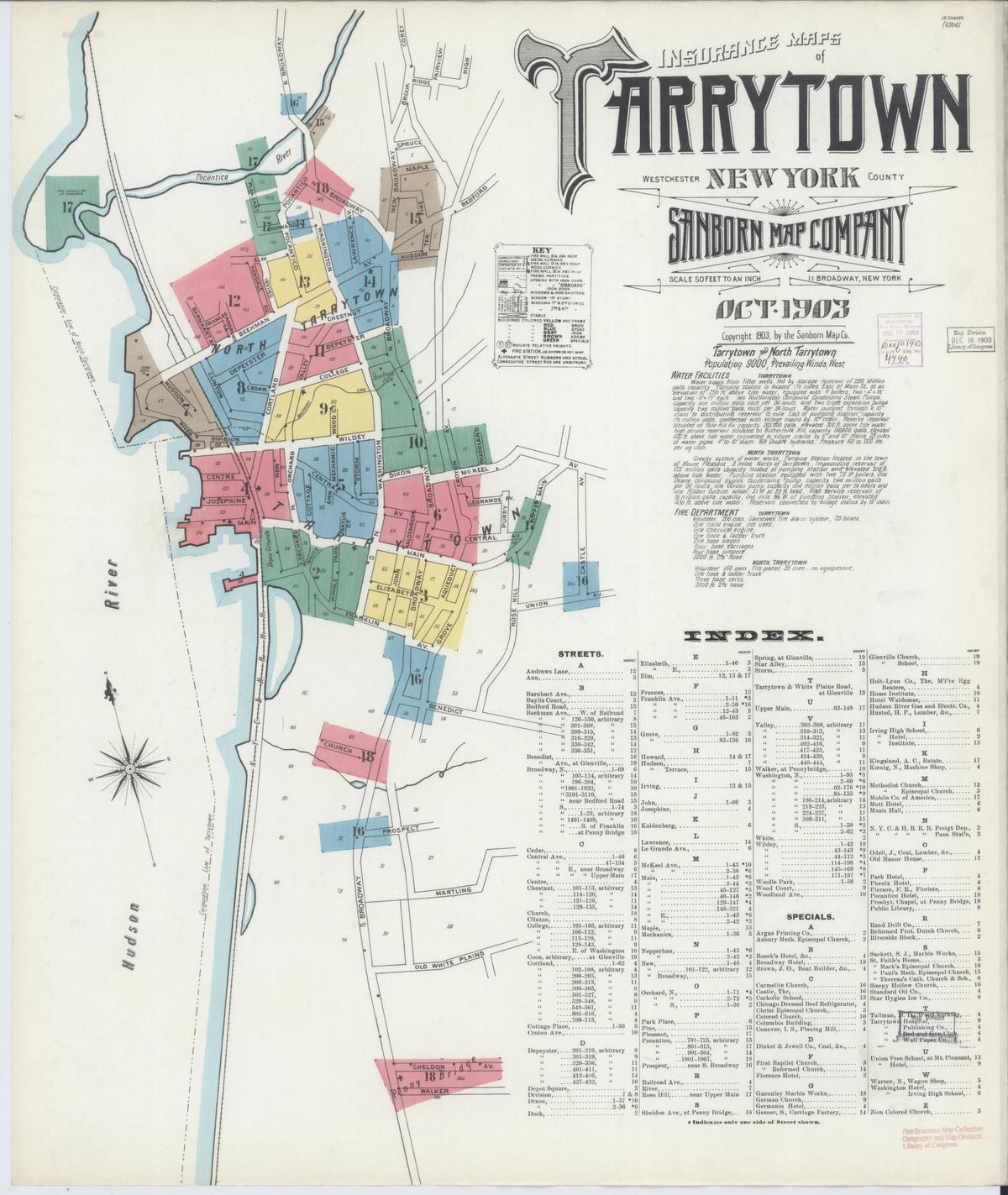 Sanborn Fire Insurance Map from Tarrytown, Westchester County, New York (1903), Sheet #0001 - Historic Sanborn Fire Insurance Map Print, vintage old map wall art, antique decor, genealogy gift, New York New York map