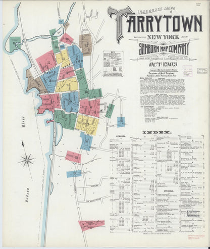 Sanborn Fire Insurance Map from Tarrytown, Westchester County, New York (1903), Sheet #0001 - Historic Sanborn Fire Insurance Map Print, vintage old map wall art, antique decor, genealogy gift, New York New York map