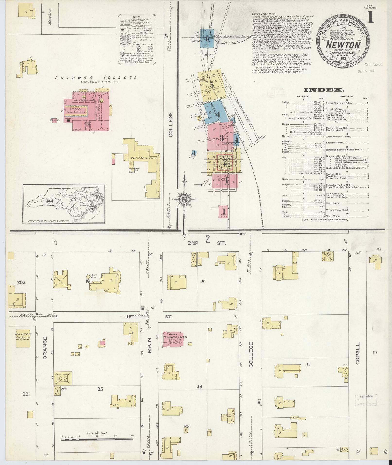 Sanborn Fire Insurance Map from Newton, Catawba County, North Carolina (1913), Sheet #0001 - Complete Map Set gallery image, historic Sanborn map, vintage wall art, North Carolina North Carolina