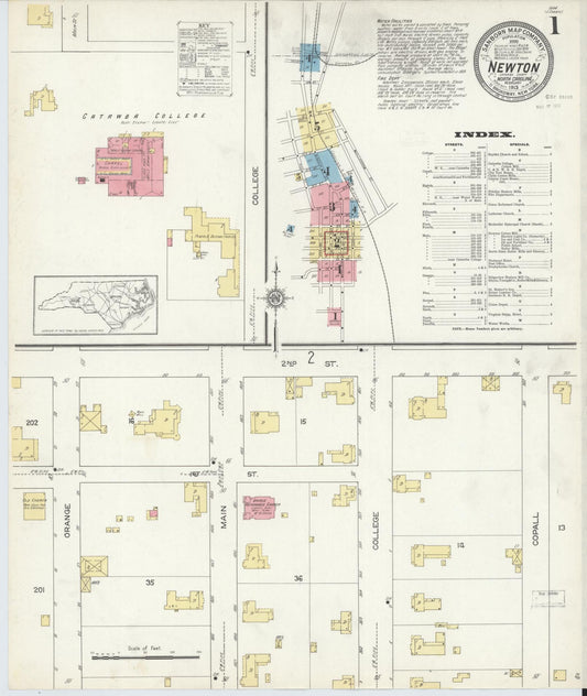 Sanborn Fire Insurance Map from Newton, Catawba County, North Carolina (1913), Sheet #0001 - Complete Map Set gallery image, historic Sanborn map, vintage wall art, North Carolina North Carolina