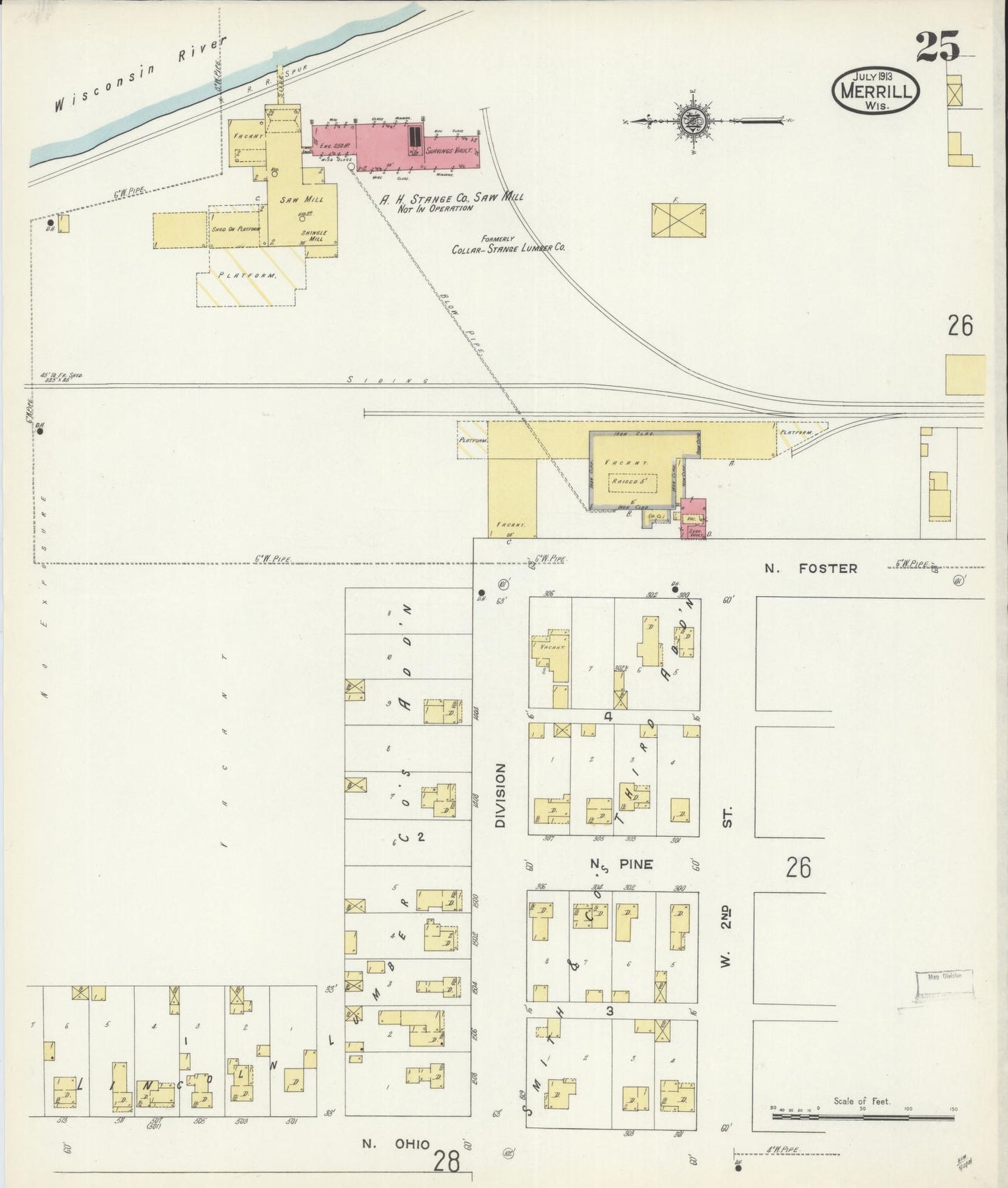 Sanborn Fire Insurance Map from Merrill, Lincoln County, Wisconsin (1913), Sheet #0025 - Complete Map Set gallery image, historic Sanborn map, vintage wall art, Wisconsin Wisconsin