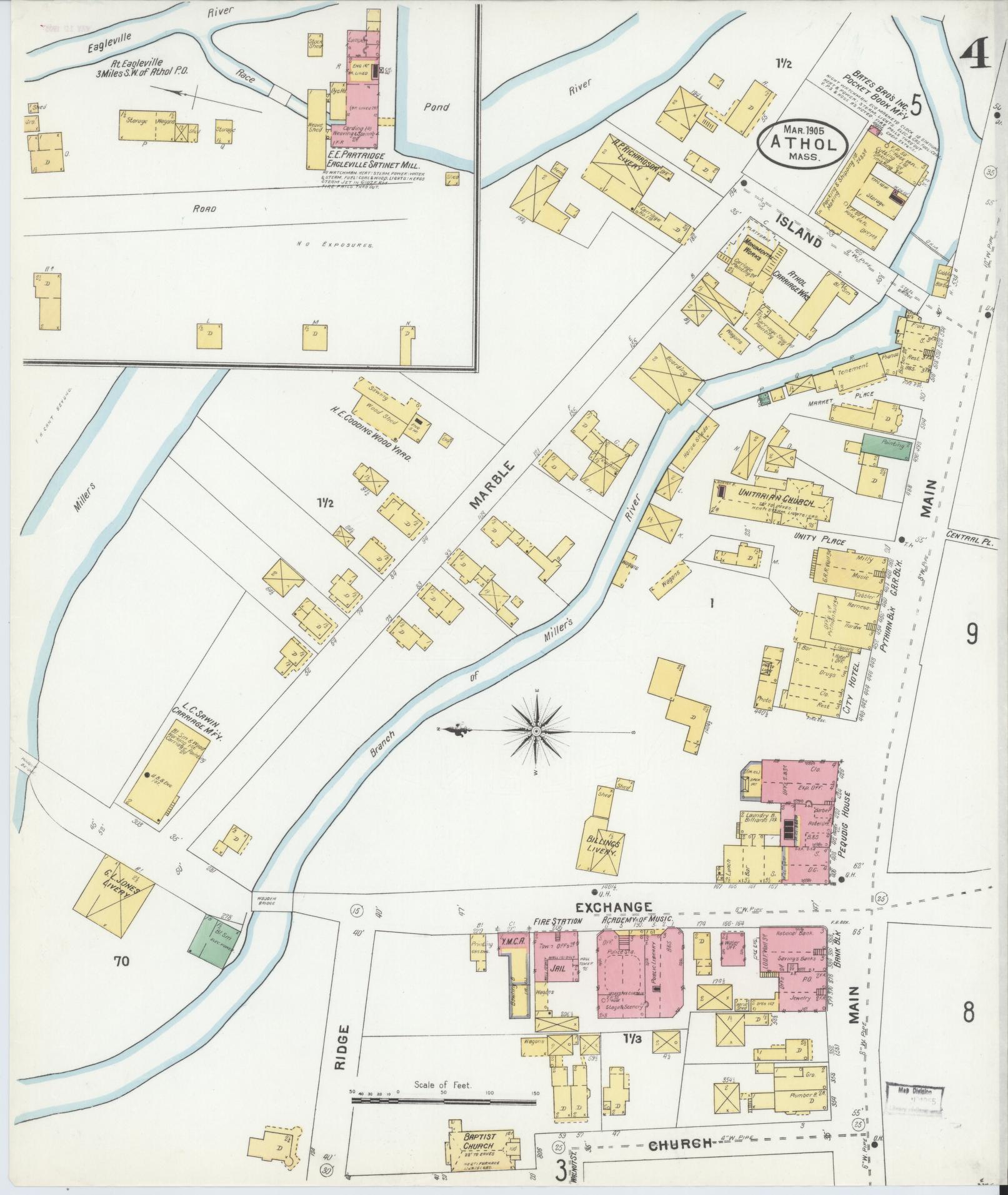 Sanborn Fire Insurance Map from Athol, Worcester County, Massachusetts (1905), Sheet #0004 - Complete Map Set gallery image, historic Sanborn map, vintage wall art, Massachusetts Massachusetts