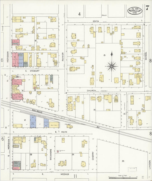 Sanborn Fire Insurance Map from Puyallup, Pierce County, Washington (1909), Sheet #0007 - Historic Sanborn Fire Insurance Map Print, vintage old map wall art, antique decor, genealogy gift, Washington Washington map