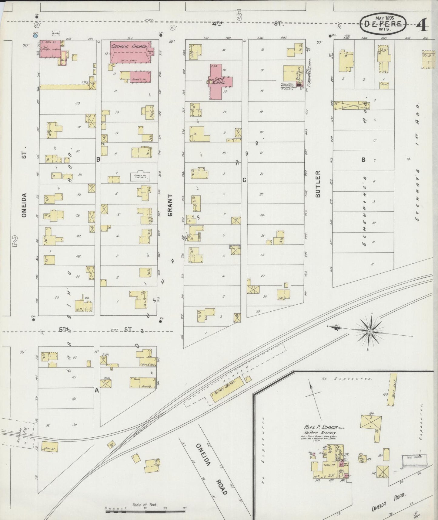 Sanborn Fire Insurance Map from De Pere, Brown County, Wisconsin (1895), Sheet #0004 - Complete Map Set gallery image, historic Sanborn map, vintage wall art, Wisconsin Wisconsin