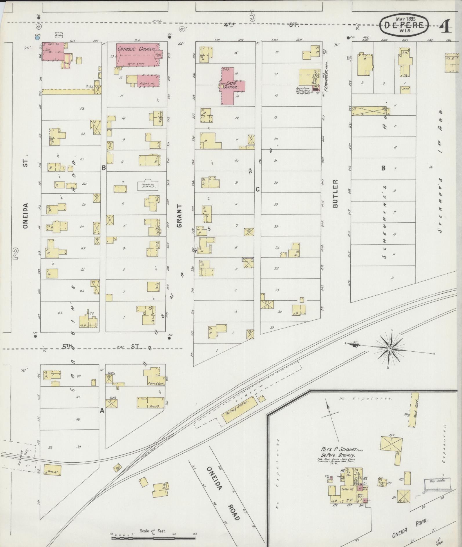Sanborn Fire Insurance Map from De Pere, Brown County, Wisconsin (1895), Sheet #0004 - Complete Map Set gallery image, historic Sanborn map, vintage wall art, Wisconsin Wisconsin