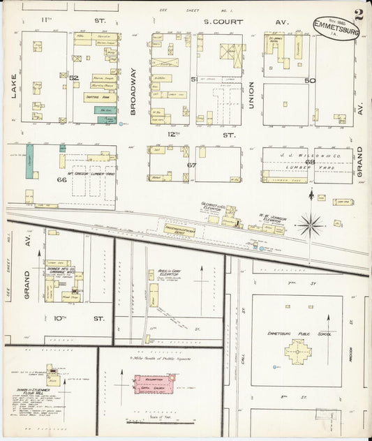 Sanborn Fire Insurance Map from Emmetsburg, Palo Alto County, Iowa (1885), Sheet #0002 - Historic Sanborn Fire Insurance Map Print, vintage old map wall art