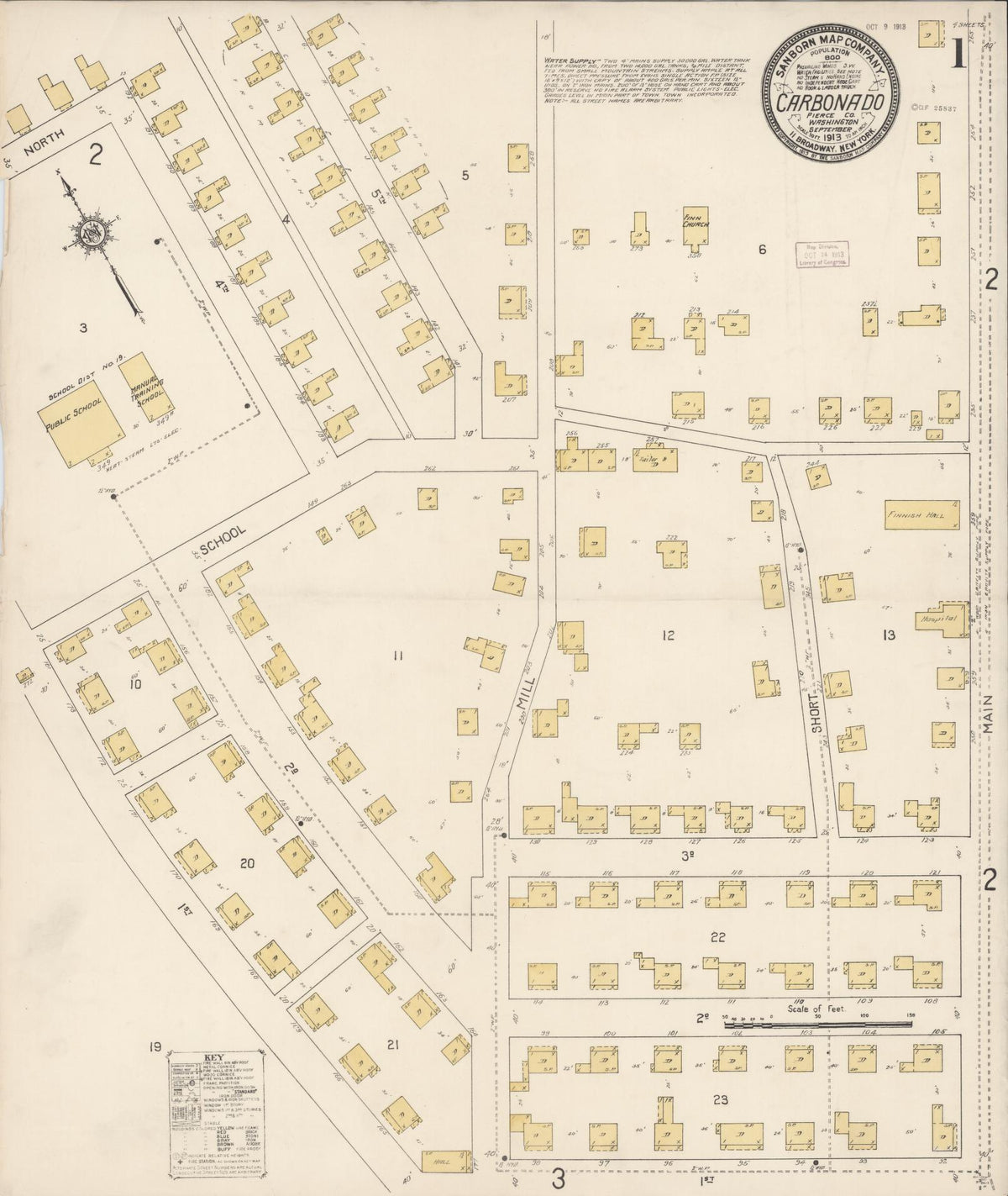 Sanborn Fire Insurance Map from Carbonado, Pierce County, Washington (1913), Sheet #0001 - Historic Sanborn Fire Insurance Map Print, vintage old map wall art, antique decor, genealogy gift, Washington Washington map