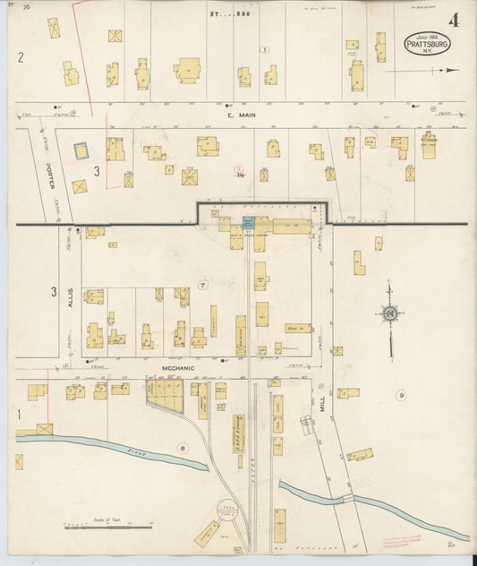 Sanborn Fire Insurance Map from Prattsburgh, Steuben County, New York (1934), Sheet #0004 - Historic Sanborn Fire Insurance Map Print, vintage old map wall art, antique decor, genealogy gift, New York New York map