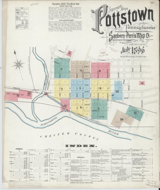 Sanborn Fire Insurance Map from Pottstown, Montgomery County, Pennsylvania (1896), Sheet #0001 - Historic Sanborn Fire Insurance Map Print, vintage old map wall art, antique decor, genealogy gift, Pennsylvania Pennsylvania map