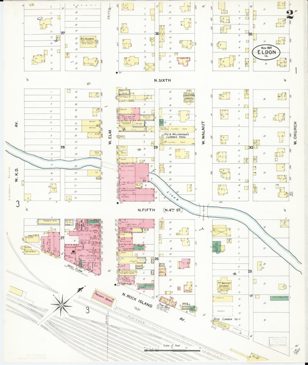 Sanborn Fire Insurance Map from Eldon, Wapello County, Iowa (1907), Sheet #0002 - Historic Sanborn Fire Insurance Map Print