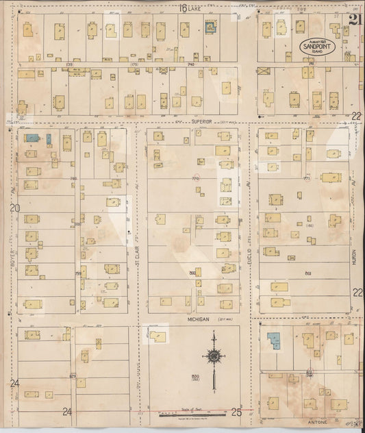 Sanborn Fire Insurance Map from Sandpoint, Bonner County, Idaho (1948), Sheet #0021 - Historic Sanborn Fire Insurance Map Print, vintage old map wall art, antique decor, genealogy gift, Idaho Idaho map