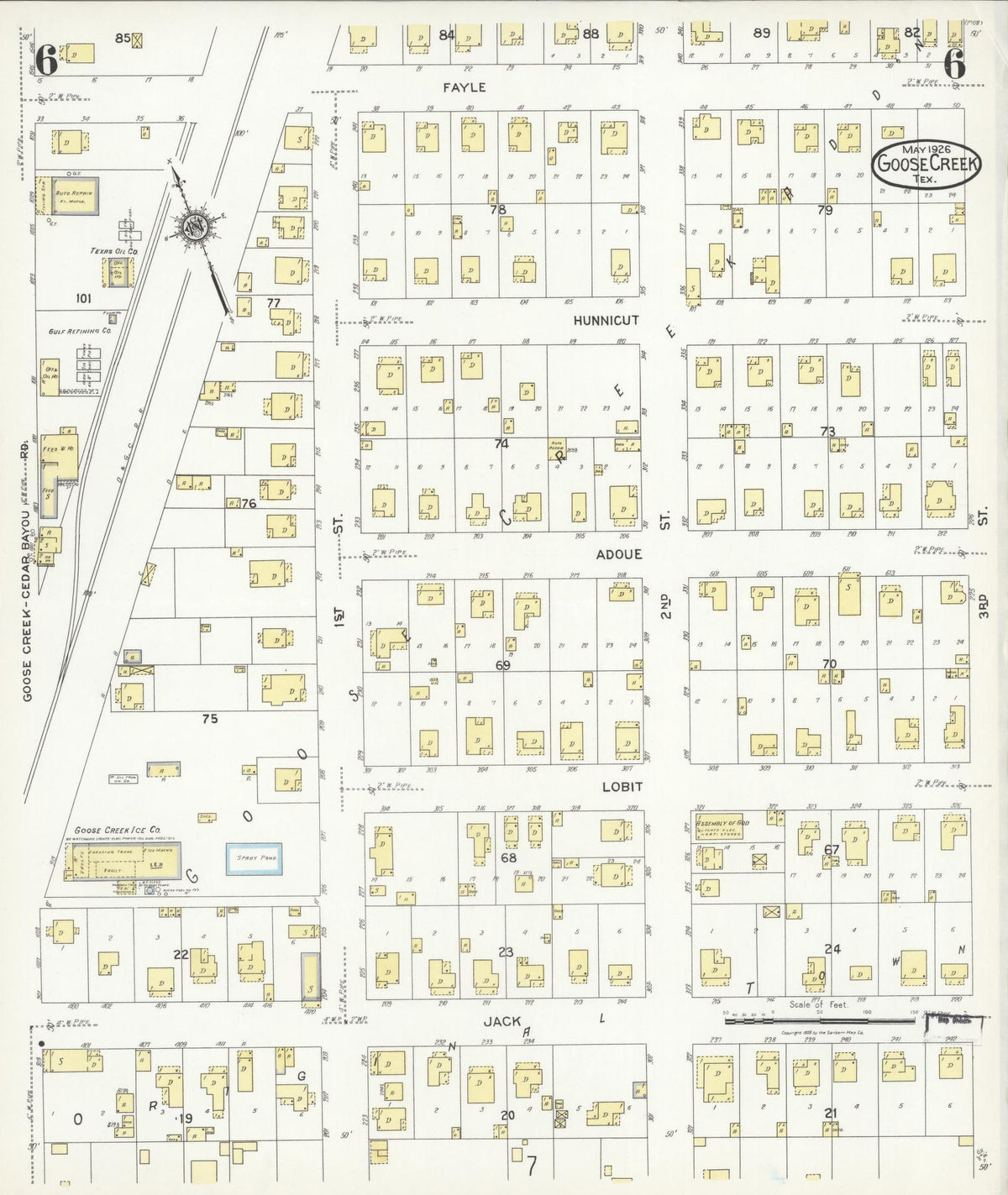 Sanborn Fire Insurance Map from Goose Creek, Harris County, Texas (1926), Sheet #0006 - Complete Map Set gallery image, historic Sanborn map, vintage wall art, Texas Texas