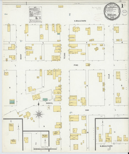 Sanborn Fire Insurance Map from Robeline, Natchitoches Parish, Louisiana (1899), Sheet #0001 - Historic Sanborn Fire Insurance Map Print, vintage old map wall art, antique decor, genealogy gift, Louisiana Louisiana map
