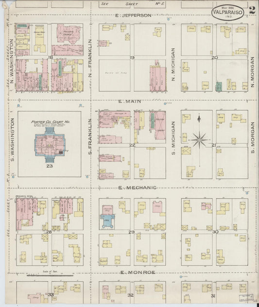 Sanborn Fire Insurance Map from Valparaiso, Porter County, Indiana (1886), Sheet #0002 - Historic Sanborn Fire Insurance Map Print, vintage old map wall art, antique decor, genealogy gift, Indiana Indiana map