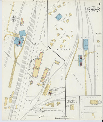 Sanborn Fire Insurance Map from Iron Mountain, Dickinson County, Michigan (1897), Sheet #0007 - Historic Sanborn Fire Insurance Map Print, vintage old map wall art, antique decor, genealogy gift, Michigan Michigan map