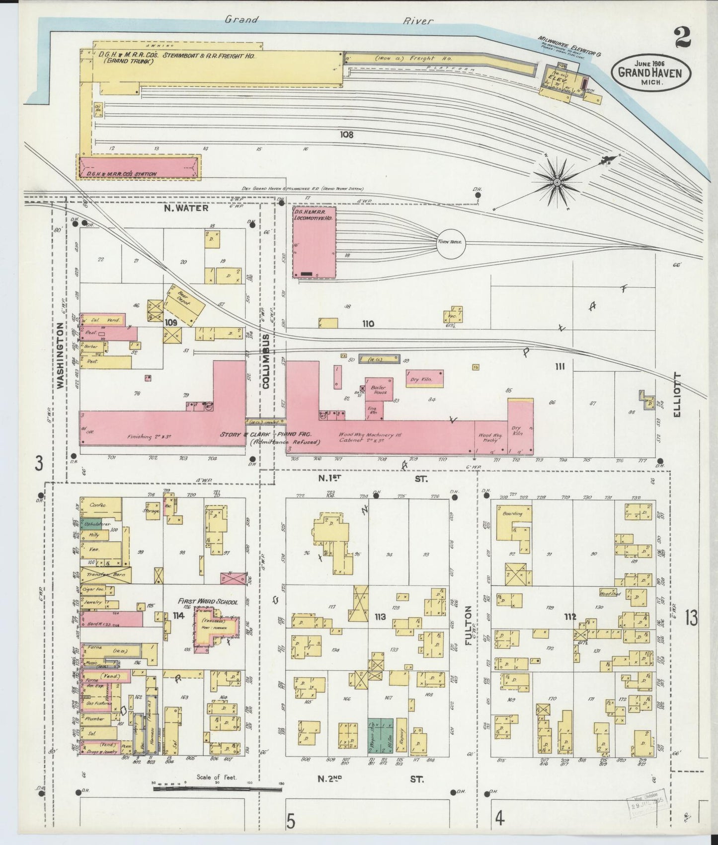 Sanborn Fire Insurance Map from Grand Haven, Ottawa County, Michigan (1906), Sheet #0002 - Complete Map Set gallery image, historic Sanborn map, vintage wall art, Michigan Michigan