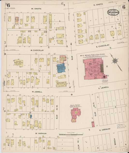 Sanborn Fire Insurance Map from Munising, Alger County, Michigan (1923), Sheet #0006 - Historic Sanborn Fire Insurance Map Print, vintage old map wall art, antique decor, genealogy gift, Michigan Michigan map