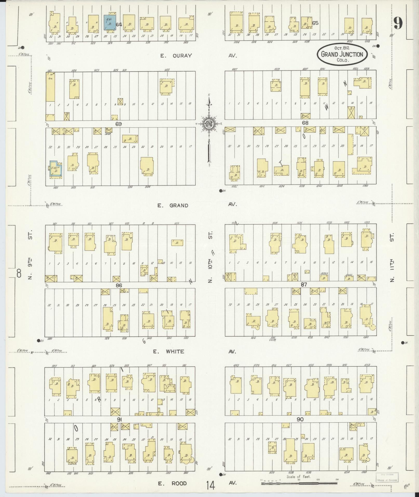 Sanborn Fire Insurance Map from Grand Junction, Mesa County, Colorado (1912), Sheet #0009 - Historic Sanborn Fire Insurance Map Print, vintage old map wall art, antique decor, genealogy gift, Colorado Colorado map