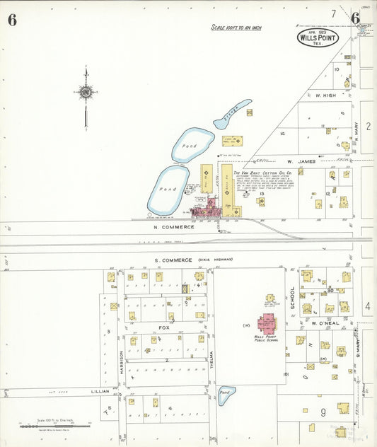 Sanborn Fire Insurance Map from Wills Point, Van Zandt County, Texas (1923), Sheet #0006 - Historic Sanborn Fire Insurance Map Print, vintage old map wall art, antique decor, genealogy gift, Texas Texas map