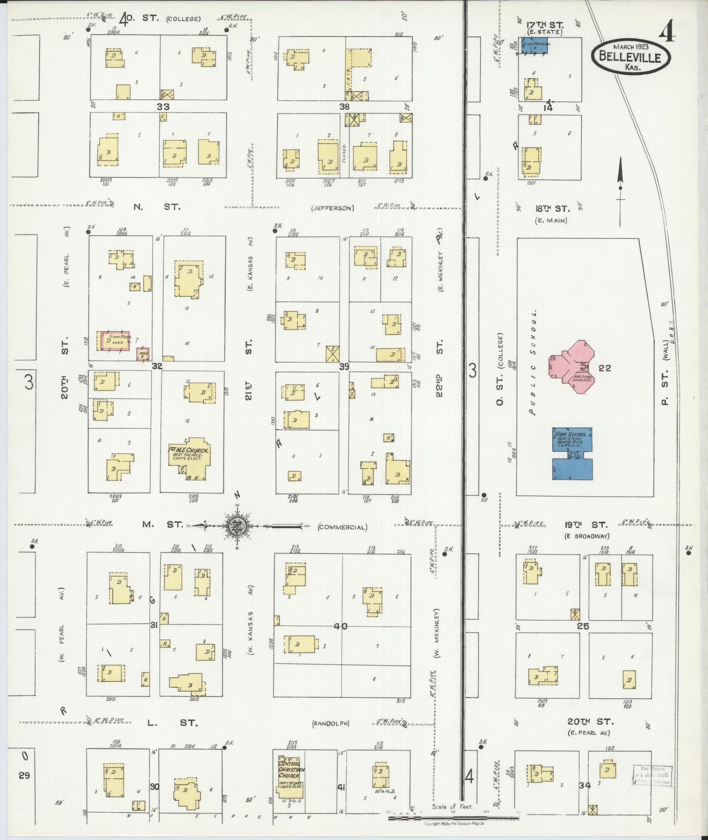Sanborn Fire Insurance Map from Belleville, Republic County, Kansas (1923), Sheet #0004 - Complete Map Set gallery image, historic Sanborn map, vintage wall art, Kansas Kansas