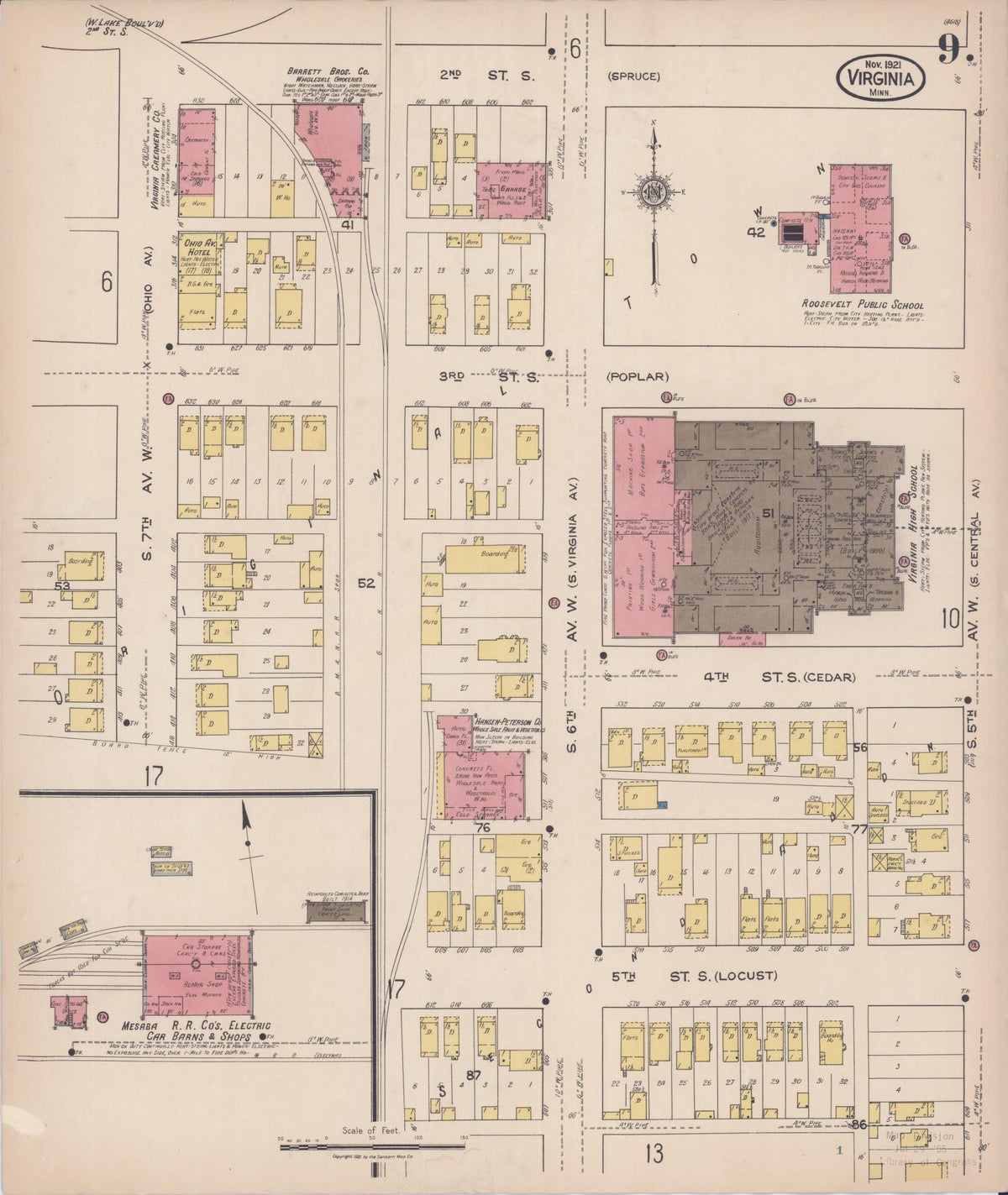 Sanborn Fire Insurance Map from Virginia, Saint Louis County, Minnesota (1921), Sheet #0009 - Historic Sanborn Fire Insurance Map Print, vintage old map wall art, antique decor, genealogy gift, Minnesota Minnesota map