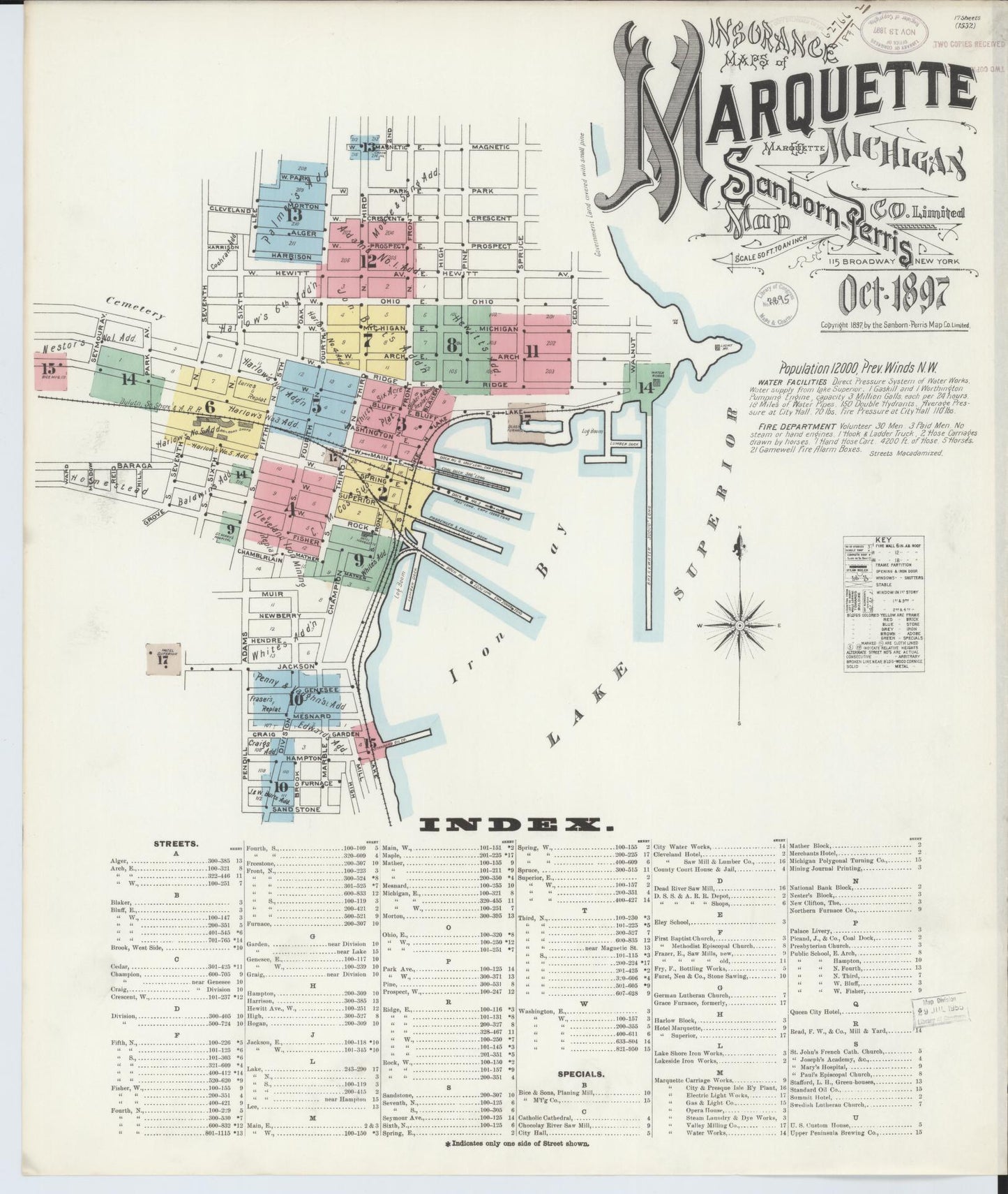 Sanborn Fire Insurance Map from Marquette, Marquette County, Michigan (1897), Sheet #0001 - Complete Map Set gallery image, historic Sanborn map, vintage wall art, Michigan Michigan