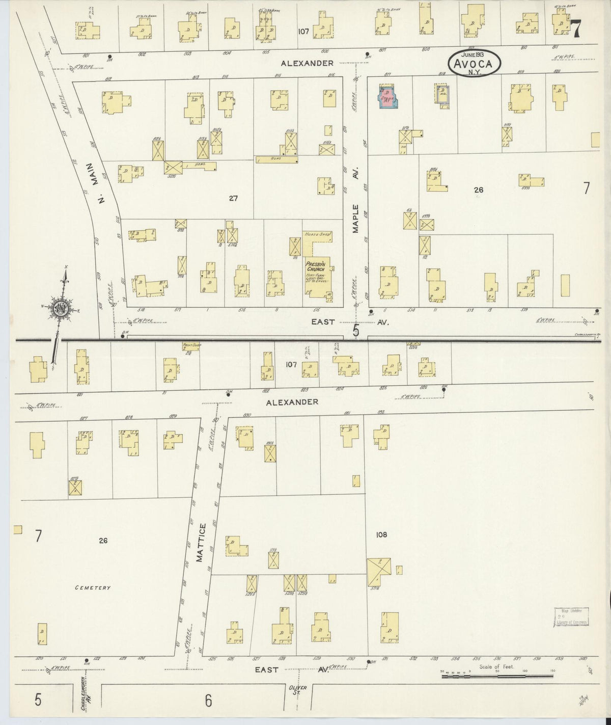 Sanborn Fire Insurance Map from Avoca, Steuben County, New York (1913), Sheet #0007 - Complete Map Set gallery image, historic Sanborn map, vintage wall art, New York New York