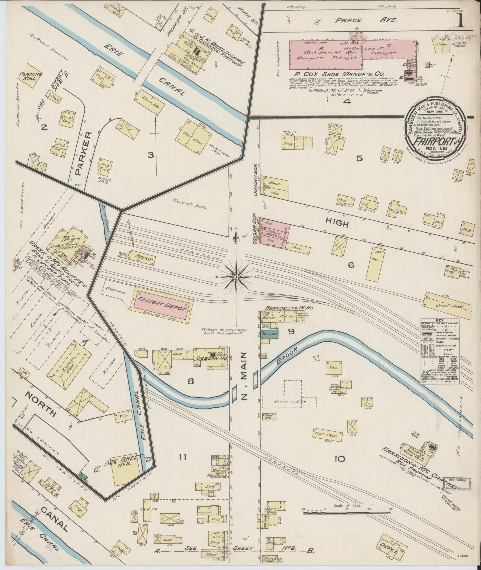 Sanborn Fire Insurance Map from Fairport, Monroe County, New York (1885), Sheet #0001 - Complete Map Set gallery image, historic Sanborn map, vintage wall art, New York New York
