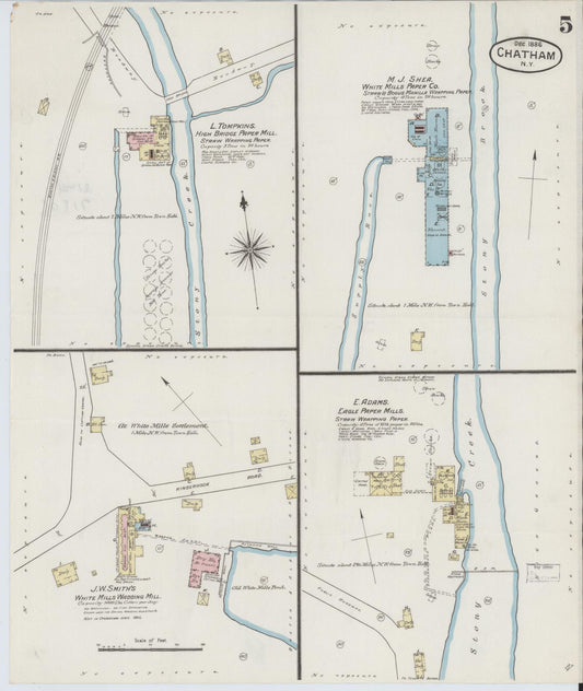 Sanborn Fire Insurance Map from Chatham, Columbia County, New York (1886), Sheet #0005 - Historic Sanborn Fire Insurance Map Print, vintage old map wall art, antique decor, genealogy gift, New York New York map