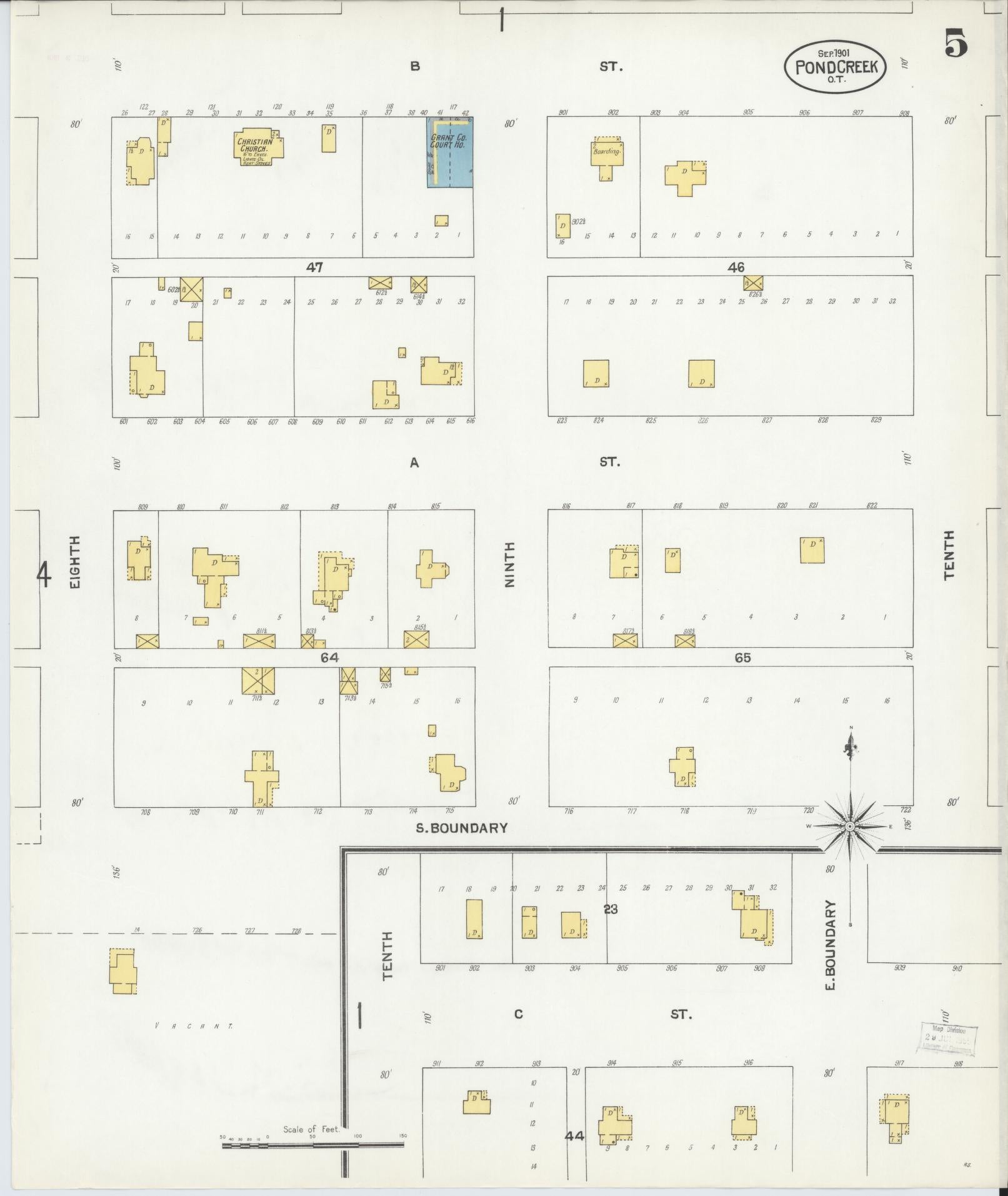 Sanborn Fire Insurance Map from Pond Creek, Grant County, Oklahoma (1901), Sheet #0005 - Historic Sanborn Fire Insurance Map Print, vintage old map wall art, antique decor, genealogy gift, Oklahoma Oklahoma map