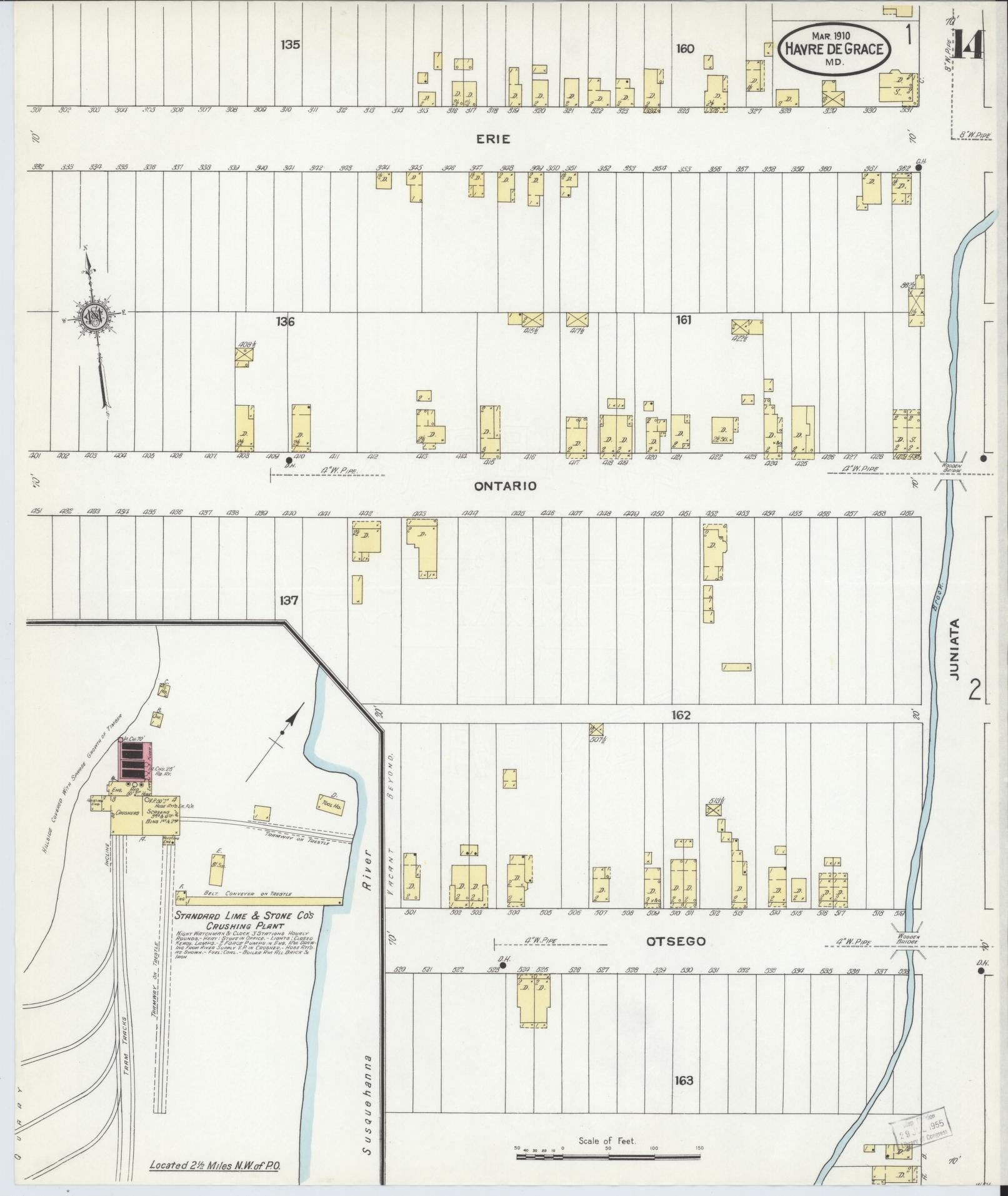 Sanborn Fire Insurance Map from Havre De Grace, Harford County, Maryland (1910), Sheet #0014 - Historic Sanborn Fire Insurance Map Print, vintage old map wall art