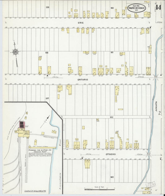 Sanborn Fire Insurance Map from Havre De Grace, Harford County, Maryland (1910), Sheet #0014 - Historic Sanborn Fire Insurance Map Print, vintage old map wall art