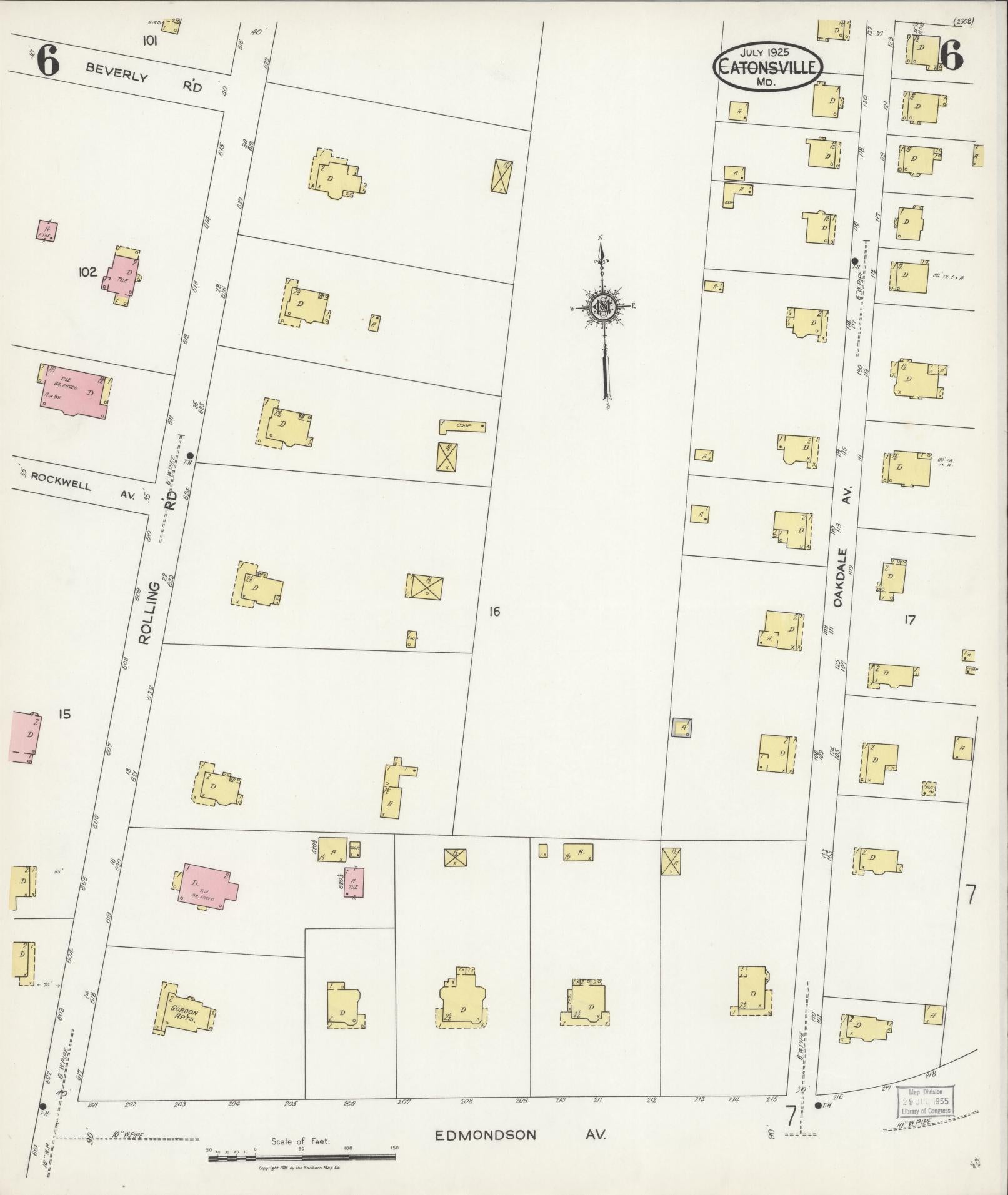 Sanborn Fire Insurance Map from Catonsville, Baltimore County, Maryland (1925), Sheet #0006 - Historic Sanborn Fire Insurance Map Print, vintage old map wall art, antique decor, genealogy gift, Maryland Maryland map