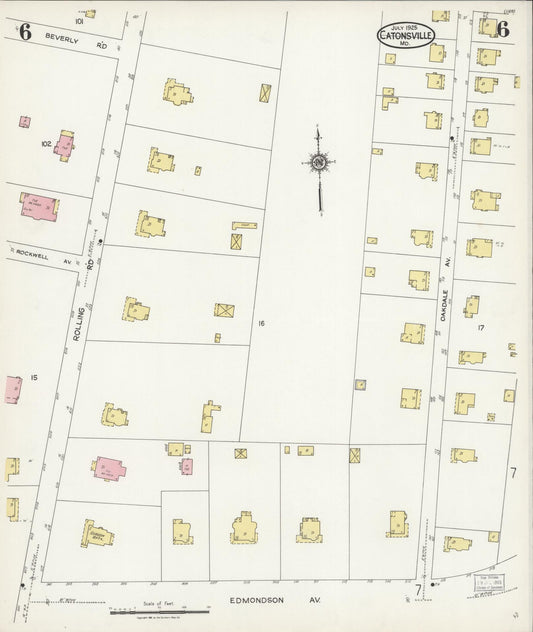 Sanborn Fire Insurance Map from Catonsville, Baltimore County, Maryland (1925), Sheet #0006 - Historic Sanborn Fire Insurance Map Print, vintage old map wall art, antique decor, genealogy gift, Maryland Maryland map