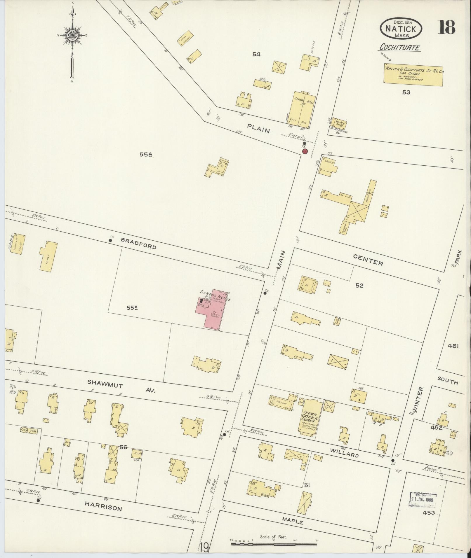 Sanborn Fire Insurance Map from Natick, Middlesex County, Massachusetts (1915), Sheet #0018 - Historic Sanborn Fire Insurance Map Print, vintage old map wall art, antique decor, genealogy gift, Massachusetts Massachusetts map