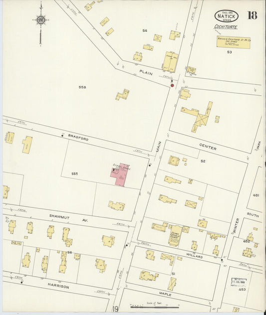 Sanborn Fire Insurance Map from Natick, Middlesex County, Massachusetts (1915), Sheet #0018 - Historic Sanborn Fire Insurance Map Print, vintage old map wall art, antique decor, genealogy gift, Massachusetts Massachusetts map