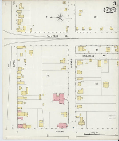 Sanborn Fire Insurance Map from Florence, Florence County, South Carolina (1893), Sheet #0003 - Complete Map Set gallery image, historic Sanborn map, vintage wall art, South Carolina South Carolina