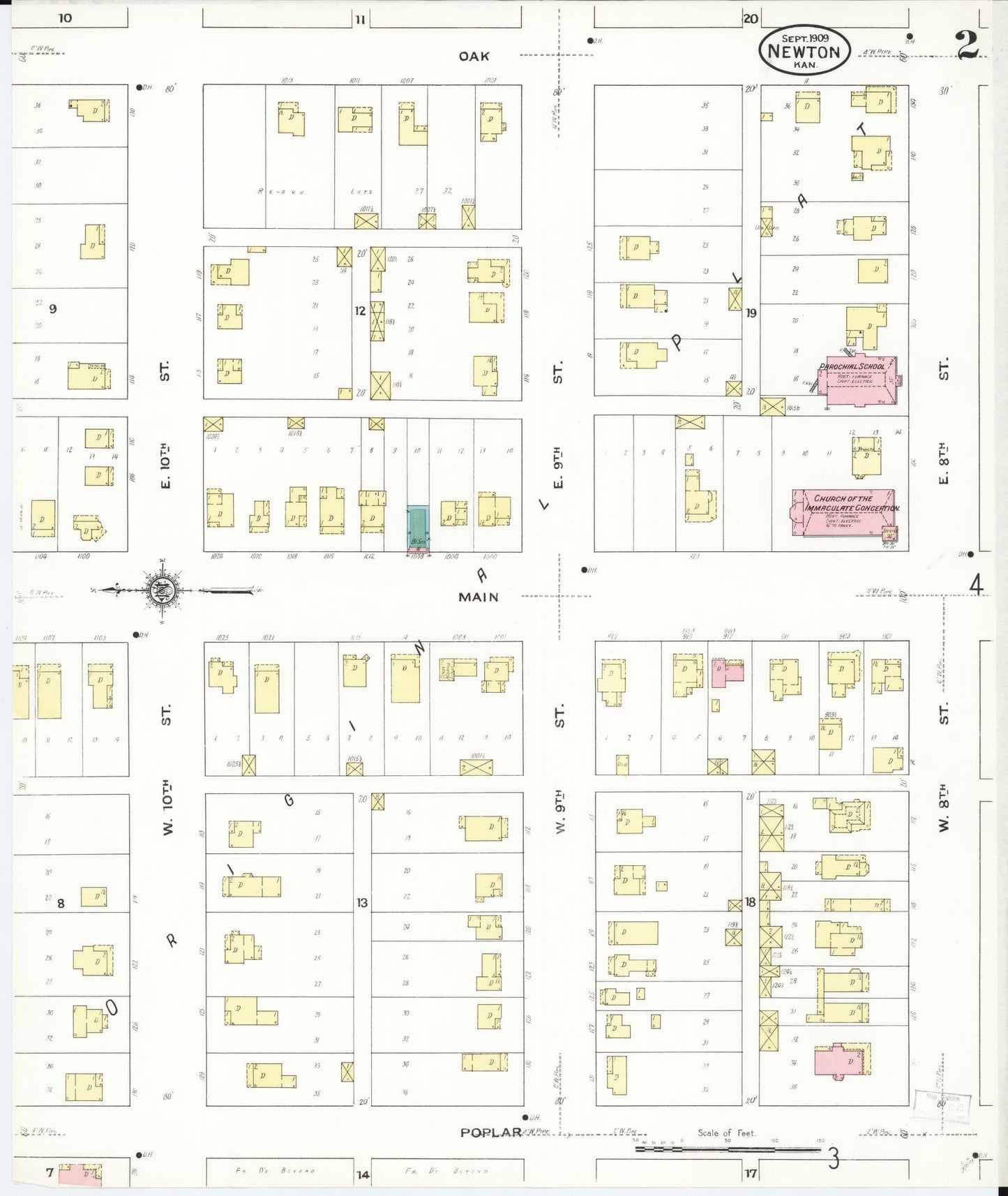 Sanborn Fire Insurance Map from Newton, Harvey County, Kansas (1909), Sheet #0002 - Complete Map Set gallery image, historic Sanborn map, vintage wall art, Kansas Kansas